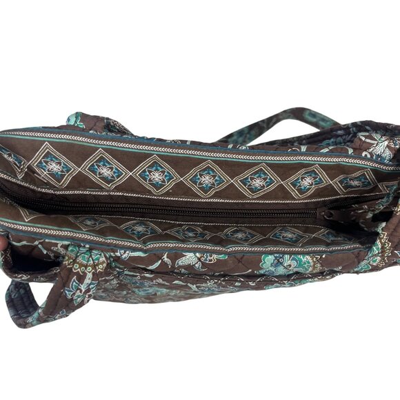 Croft & Barrow Floral Quilted Shoulder Bag Purse Zipper Closure Brown Blue - Picture 4 of 7